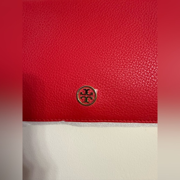 TORY BURCH Pebbled Leather Shoulder Bag With Adjustable Chain Vermillion Red - Picture 10 of 12